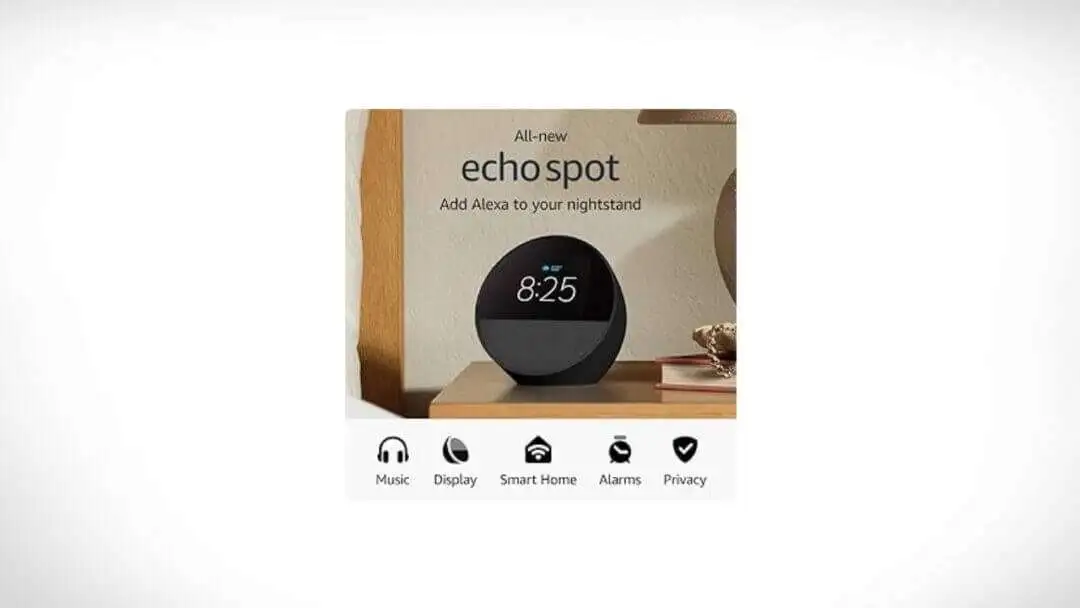 This Echo Spot Boasts Vibrant Sound and Alexa - All new Amazon Echo Spot 2024 release Smart alarm clock with vibrant sound plus Alexa Black All-new Amazon Echo Spot (2024 release), Smart alarm clock with vibrant sound + Alexa, Black
