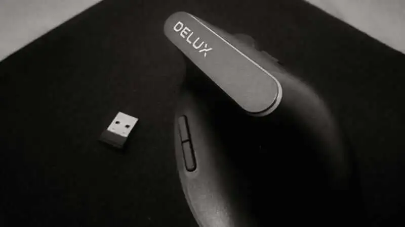 Delux M618D Ergonomic Vertical Mouse Review - Delux M618D with its receiver 1 Delux M618D with its receiver 1