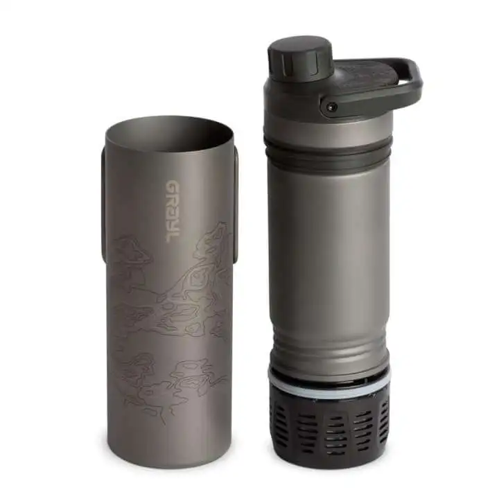 GRAYL UltraPress Titanium 16.9 oz Water Purifier & Filter Bottle: Fast and Reliable Water Purification for Any Adventure - GRAYL UltraPress Titanium GRAYL UltraPress Titanium