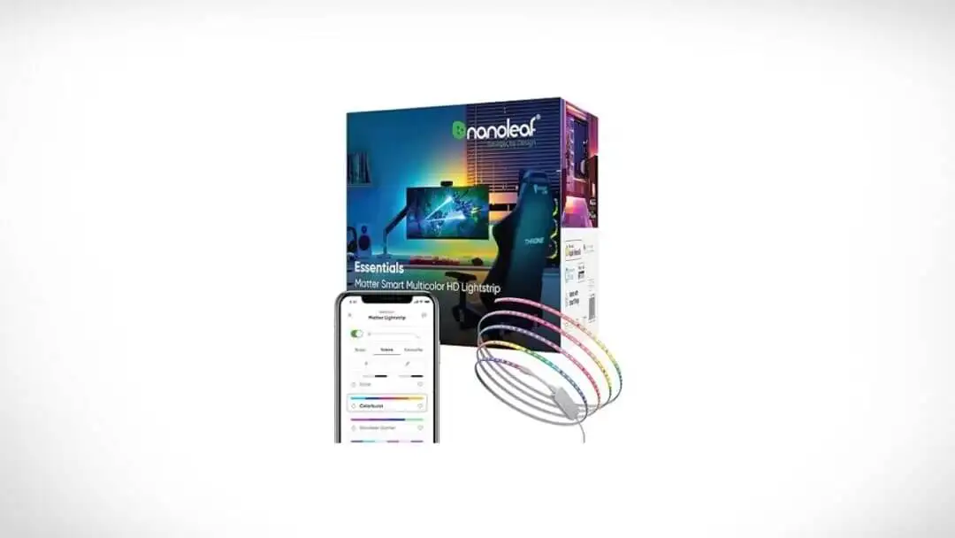 This Nanoleaf Lightstrip comes with millions of colors and WiFi control - Nanoleaf Essentials Matter Bluetooth WiFi Smart Multicolor LED Lightstrip 200 Smarter Kit 5m RGB Whites Controller App Voice Control Works with Apple Home Google Home Nanoleaf Essentials Matter Bluetooth & WiFi Smart Multicolor LED Lightstrip 200" Smarter Kit (5m) - RGB & Whites, Controller, App & Voice Control (Works with Apple Home, Google Home)