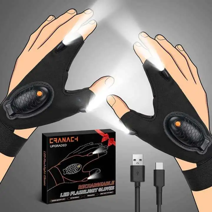 CRANACH Utility Gloves With Rechargeable LED - Rechargeable LED Flashlight Gloves Rechargeable LED Flashlight Gloves