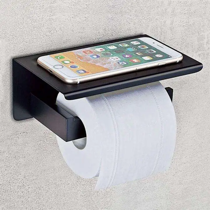 Toilet Paper Holder with a Smartphone Tray - Toilet Paper Holder with Phone Shelf Toilet Paper Holder with Phone Shelf