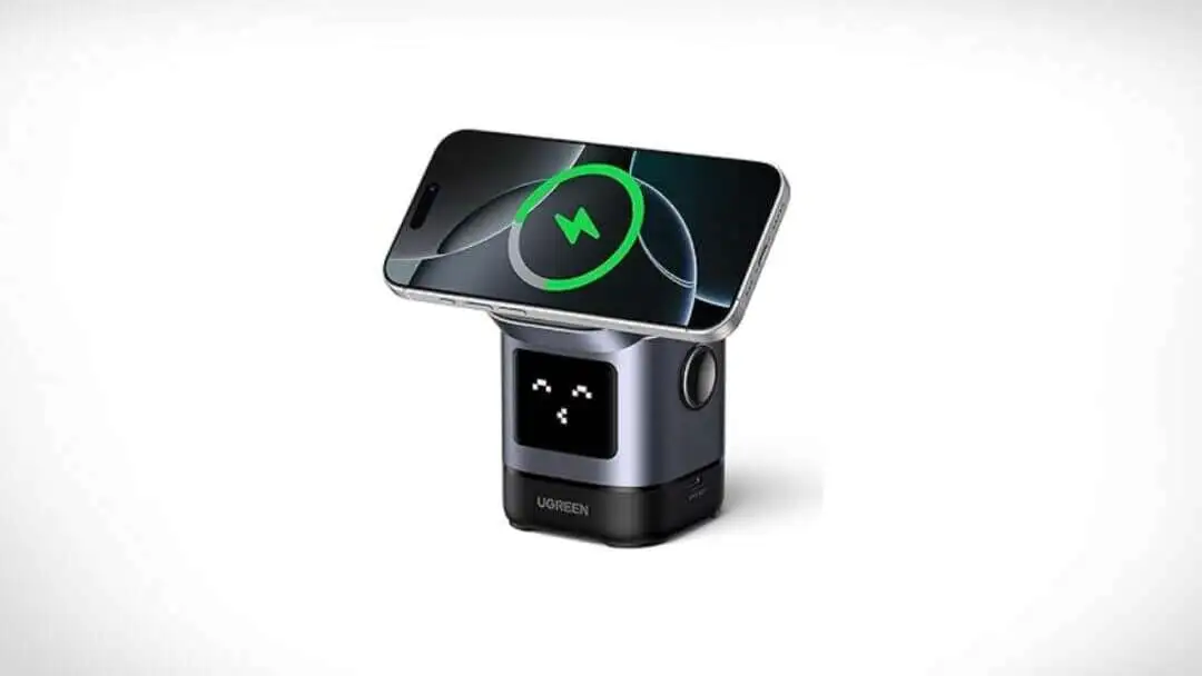 UGREEN Uno Qi2 Certified 15W Wireless Charger Stand, 2-in-1 Foldable Charging Station Compatible with iPhone 16/15/14/13/12 Series, AirPods 2/3/Pro (No AC Adapter)