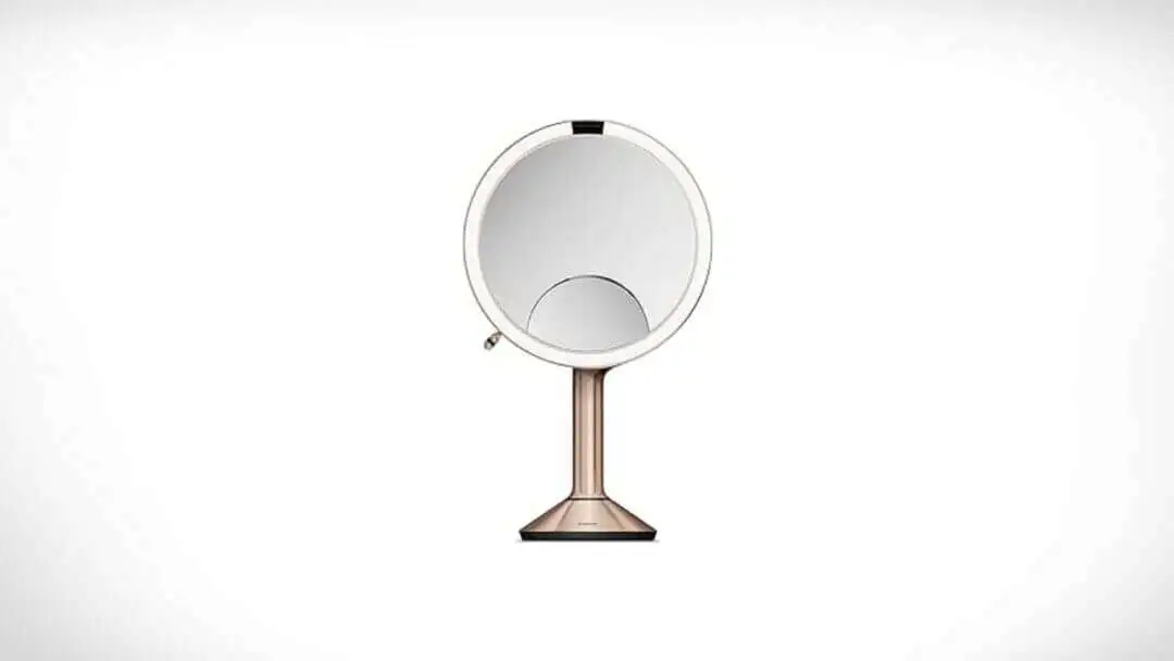 This Sensor Mirror Trio features 1x, 10x, and 5x magnification for flawless makeup. - simplehuman ST3034 20cm Sensor Mirror Trio with Touch Control Brightness Light Up Makeup Magnifying Mirror 10x 5x 1x Magnification LED Dual Light Setting Rechargeable Rose Gold Stainless Steel simplehuman ST3034 20cm Sensor Mirror Trio with Touch-Control Brightness, Light Up Makeup Magnifying Mirror, 10x, 5x, 1x Magnification, LED, Dual Light Setting, Rechargeable, Rose Gold Stainless Steel